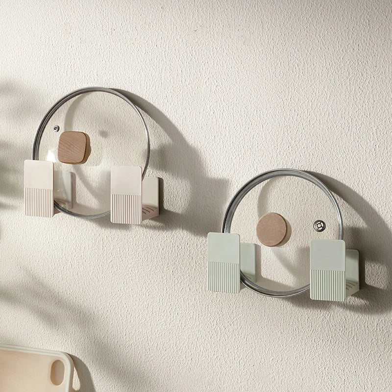 Plastic Pot Lid Holder Wall-Mounted Chopping Board Hanging Holder Pan Pot Cover Storage Rack No Punching Kitchen Organizer Shelf