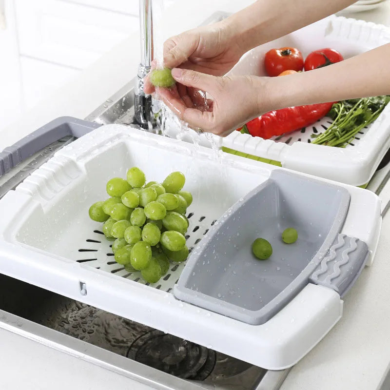 Multifunctional Kitchen Chopping Cutting Board Retractable Sink Sorting Rack Washing Basket Kitchen Organizer