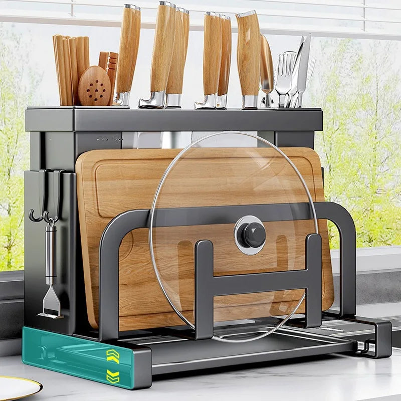 Knife Rack Multifunctional Kitchen Chopstick Rack Pot Lid Chopping Board Storage Racks No-Punch Kitchen Wall Mounted Shelf