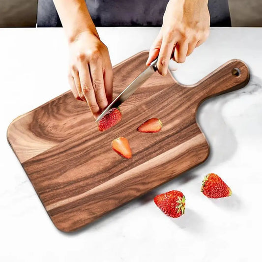 Long Carry Handle Chopping Board Round Cheese Board Versatile Acacia Wood Cutting Board with Handle for Meat Cheese for Kitchen