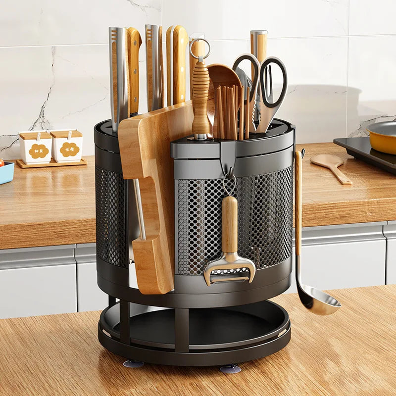 Rotary Knife Rack Rack Kitchen Countertop Household Kitchen Knife Seat Chopsticks Cage Chopping Board Integrated Multi-Functiona