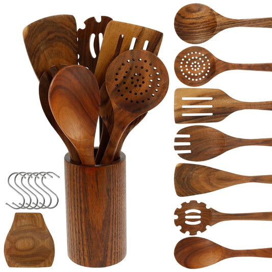 Wood Utensil Set Teak Wood Kitchen Cooking Utensil Set Kitchen Kit Practical Cookware Kit for Home Everyday Use